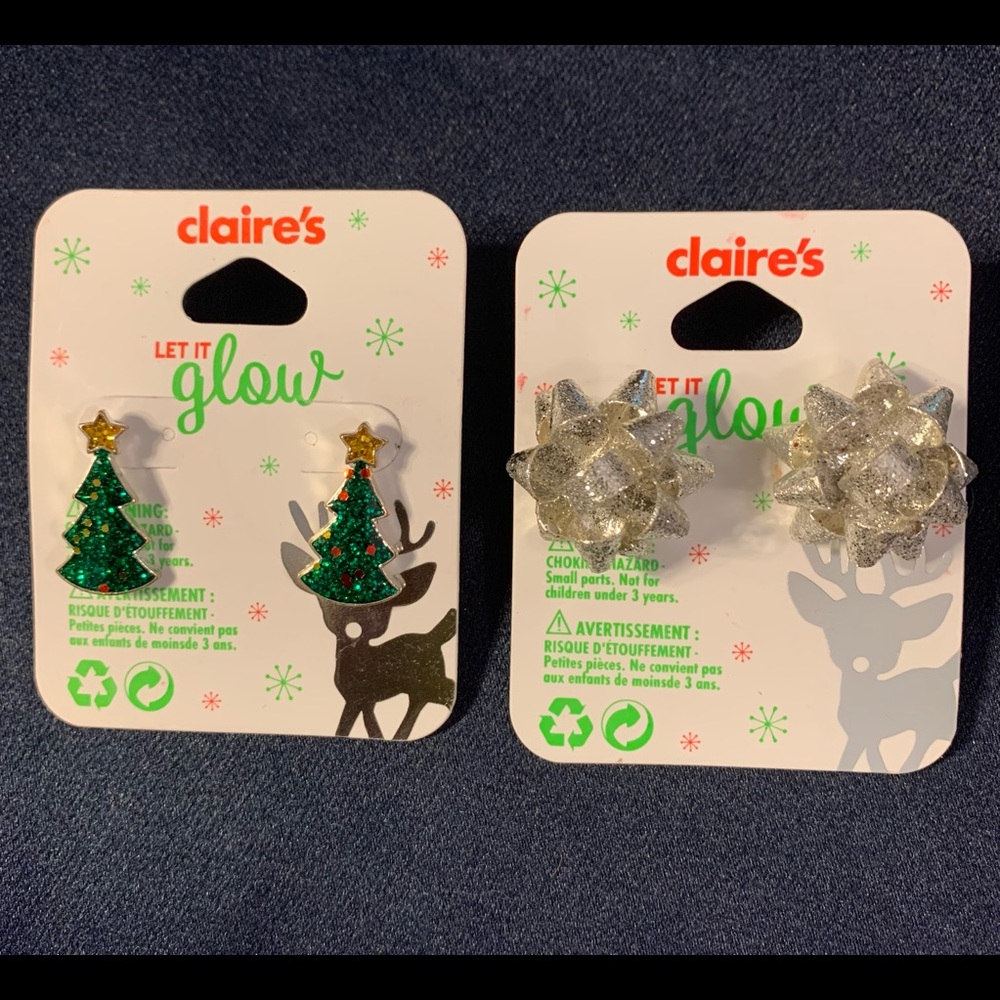 NEW 2 Claire’s Let It Glow Christmas Earrings